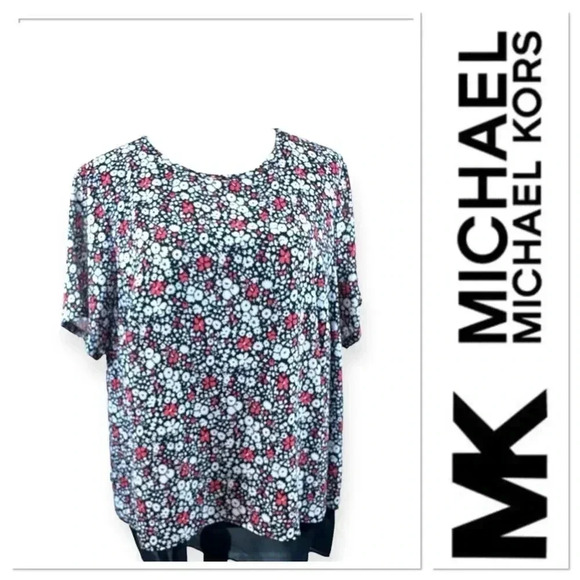 Michael Kors red, white and black top with small flower print size 0X - Picture 1 of 11
